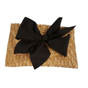 Straw Clutch purse with removable Black Bow